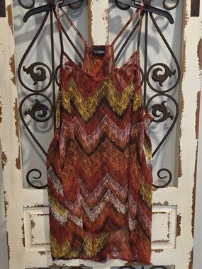 Y2K Daytrip Sheer Chevron Print Split Back Tank Top Women’s M Boho Festival